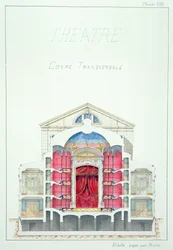 Sección transversal de un teatro, lámina VIII de un folio de diseños, c.1870